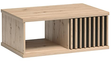 Mirjan24 Couchtisch Weren WE08, Kaffeetisch, Sofatisch, Tee Tisch mit Schublade und Ablagefach für Wohnzimmer, Stylischer Wohnzimmertisch, Beistelltisch (Artisan/Schwarz + Artisan Lamellen)