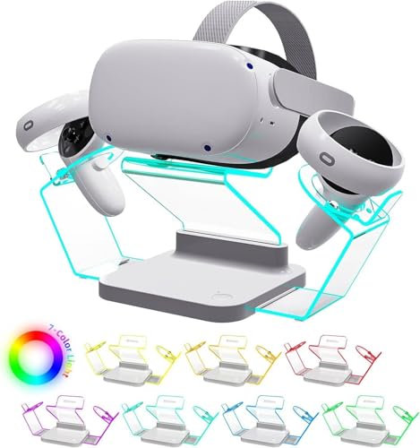 HiBloks Charging Station for Meta/Oculus Quest 2, Illuminated VR Stand for Quest 2, Magnetic Controller & Headest Display Charger with 2 Rechergeable Batteries, Battery Cover and USB-C Charger Cable