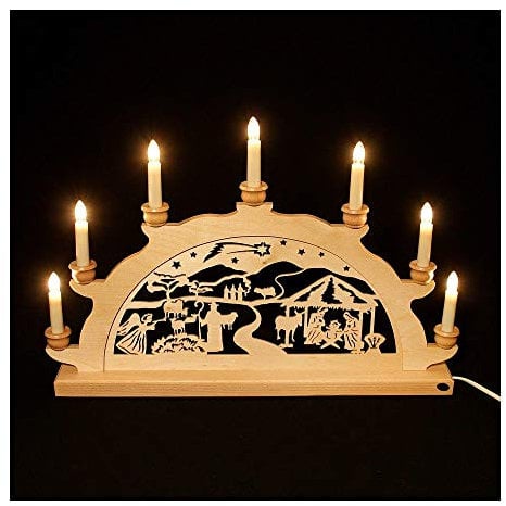 Holz-Schwibbogen Lichterbogen Schwibbogen aus dem Erzgebirge (Geburt Jesus, 50 cm)