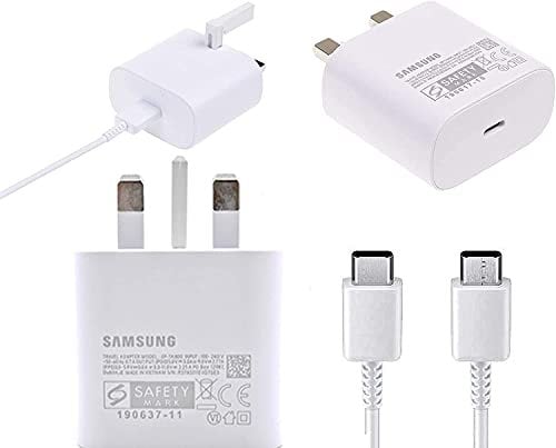 Genuine Samsung 25W USB-C Super Fast Mains Wall Charger & Type C Cable for Galaxy A52s, A53, A73, A33 5G, A25, A05s, A35, A55 & Includes Braided Type C Cable