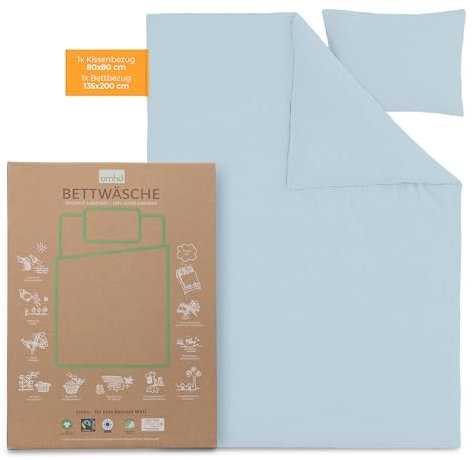 OMHU Perkal Bettwäsche 135x200 | Bettwäsche Hellblau | Kuschelige Bettwäsche aus Bio-Baumwolle | Bettwäsche-Set mit 1x Bettbezug 135x200 + 1x Kissenbezug 80x80
