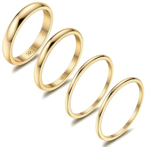 Diamday 14K Gold Knuckle Gefüllt Ringe Stacking Ringe für Frauen Gold Damen Band Ringe Schlichter Dünner Statement Goldring 1MM 2MM 3MM Comfort Fit Größe 49