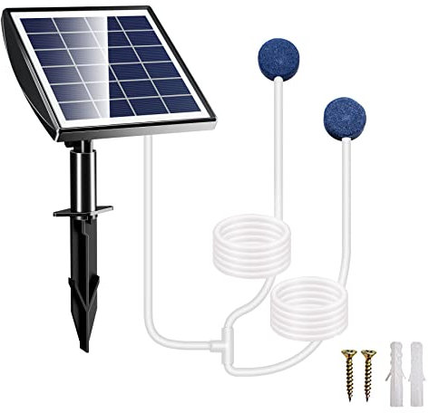 FLOWood Solar Teichbelüfter, 2,5W Solarmodul Sauerstoffpumpe für Teich mit 2200mAh Akku, 54 l/h Luft, 2 in 1 Luftpumpe Aquarium Oxygenator mit Sauerstoffrohr und Luftblasenstein für Teich Pool