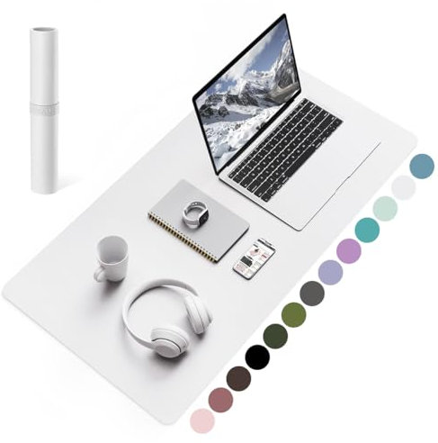 YSAGi Non-Slip Desk Pad, Waterproof PVC Leather Desk Table Protector, Ultra Thin Large Mouse Pad, Easy Clean Laptop Desk Writing Mat for Office Work/Home/Decor (80 x 40 cm, White)