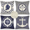 4er Set Kissenbezug 50x50 Blau Leinen Kissenbezüge Segeln Navigation Kompass Dekorative Kissenhülle Outdoor Wasserdichter Dekokissenbezug für Garten Sofa Wohnzimmer Bett (Blau Streifen)