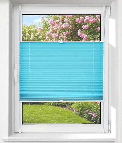 Plissee Klemmfix Ohne Bohren – Blau 70x130cm(BxH), Jalousie Lichtdurchlässig & Blickdicht, Sonnenschutz & Sichtschutz, Faltrollo Easyfix für Fenster & Tür