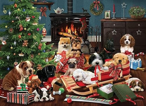 Cobble Hill 1000 Piece Puzzle - Christmas Puppies - Sample Poster Included, Deluxe