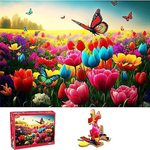 HUADADA Puzzle 1000 Teile Blumen und Schmetterlinge 1000 Teile Puzzle für Erwachsene und Kinder ab 14 Jahren