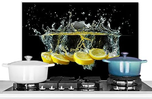 KitchenYeah© Pannelli Paraschizzi x Cucina Lastra in Alluminio 60x40 cm Alzatina Paraspruzzi Pannello per Cucine Limone - Frutta - Giallo - Natura Morta - Acqua
