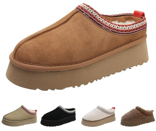 xhuoqdk Winter-Plüsch-Plattform-Stiefel, modisch, für Damen, mit Pelz, Fleece gefütterte flauschige Hausschuhe, bequem und warm, für drinnen und draußen, rutschfest, kurze Mini-Knöchelstiefel,