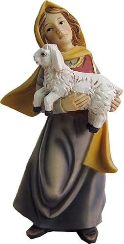 FADEDA Frau mit Lamm/Höhe:7 cm/handbemalt/detailgetreue Krippen Figuren - Weihnachten Tisch Dekoration Krippe Zubehör