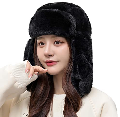 Generisch Winter Fliegermütze Damen Trappermütze mit Ohrenklappen Wintermütze Kunstfell Winddicht Fellmütze Russisch Plüsch Skimütze Weich Warm Bombermütze Frauen Mädchen Fahrrad Outdoor Skifahren