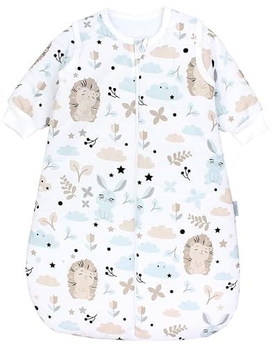 TupTam Schlafsack Baby 2.5 TOG – Ganzjahresschlafsack mit abnehmbaren Ärmeln, OEKO-TEX zertifiziert, Farbe: Igel Hase Beige Mineralgrün, Größe: 56-62