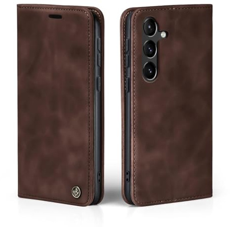 LBH Handyhülle für Samsung Galaxy S23 FE in Dunkelbraun mit Karten- und Geldfach Smartphone Hülle mit Standfunktion Flip Case Schutzhülle Magnetverschluss Vintage