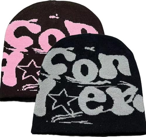 HAILTH Damen Beanies Y2K Strickmütze Frauen Hüte MEA Culpa Beanie Wireless Winter Knit Herren Mütze, Blackpinkblackgrey01, Medium