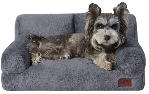 Hollypet Fluffy Dog Cat Bed Pet Couch Beds Plush Soft Warming Washable Puppy Bed for Small Medium Dogs and Large Cats, Gray, 24 L x 18 W x 10 Th