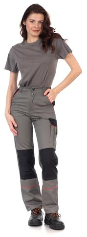 DINOZAVR Fortum Arbeitshose Damen Schmale Passform Cargohose Damen mit Elastischem Bund, 2 Vordertaschen, Cargo Pocket, 2 Gesäßtaschen, Werkzeugtasche, Knieverstärkung, Cordura-Verstärkungen Grau 34