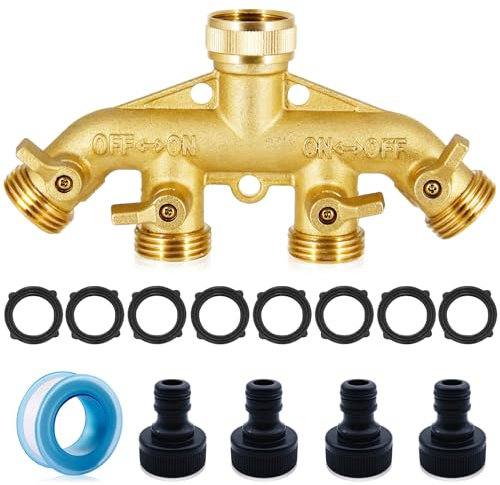 WishesMar Distributore 4 Vie Ottone Acqua da Giardino Rubinetto 4 Vie Giardino Tubo Divisore da Adattatori Connettore Collegamento per l'uso all'Aperto Giardinaggio Irrigazione