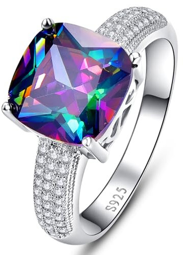 Yaresul 5 ct Damen Ringe Silber 925 Regenbogen Mystic Topas Ringe Frauen mit Kubischem Zirkonia Verlobungsring Damen Feiner Schmuck für Frauen Größe 60(19.1)