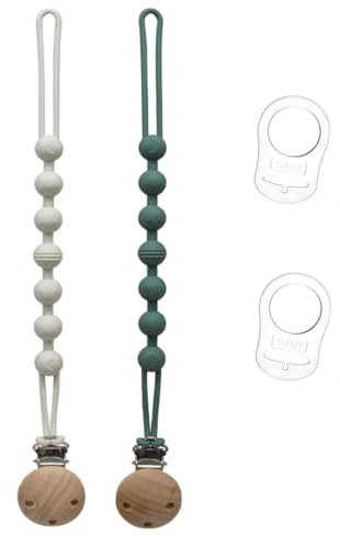 2 Pezzi Catenella Portaciuccio in Silicone,Set Catenelle per Ciuccio con 2 Pezzi Ciuccio Clip Adattatore, Portaciuccio Senza BPA,Catenelle per Ciuccio con Adattatore