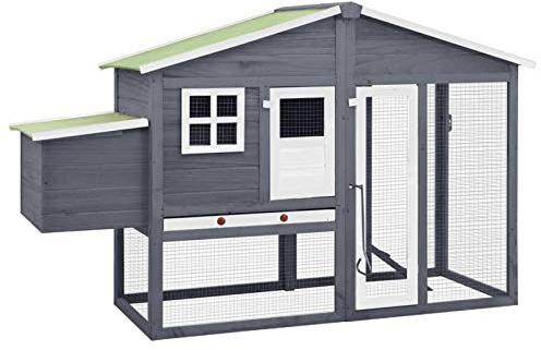 LAPOOH Hühnerstall mit Nistkasten, Grau und Weiß, massives Tannenholz, Käfig für Hunde, Hundekäfig, Haus