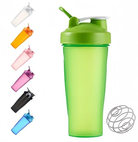 Protein Shaker Bottle 600ml, Secure Leakproof Protein Shake Mixer Bottle, Steel Mixing Ball For Lump Free Smooth Shake, Easy To Clean, BPA Free, Dishwasher Safe for Gym & Sports Shaker Bottle (Green)