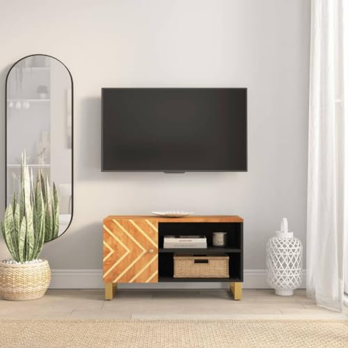 AUUIJKJF Home Articoli,Mobile TV Marrone e Nero 80x31.5x46 cm Legno Massello Mango,mobili per abiti