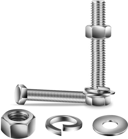 Bullone a testa esagonale da 3/8-16 x 12,7 cm, dadi, rondelle piatte e di bloccaggio, 10 pezzi, in acciaio inox 18-8 (304), completamente filettato, SG TZH