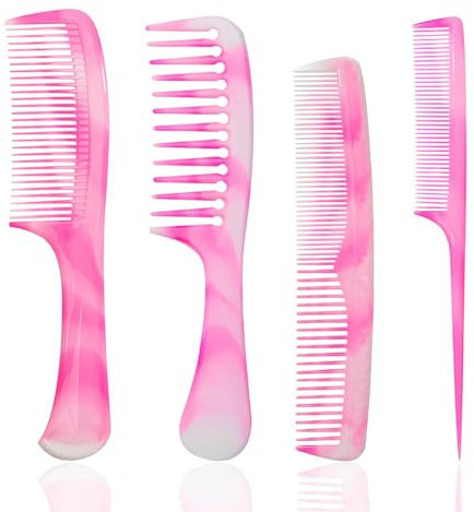 Nayyana 4 Stück rosa Haarkamm, Kamm mit breiten Zähnen, Kamm mit feinen Zähnen, Kamm mit Rattenschwanz, doppelter Kamm mit feinen und breiten Zähnen, Haarkämme für Männer und Frauen