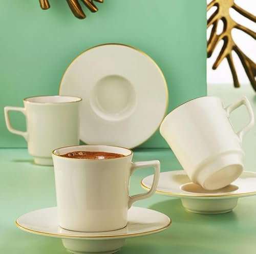 Fecra Juego de Tazas de Café de Porcelana Rüya – Juego para 6 personas – 12 Piezas (6 Tazas y 6 Platillos)