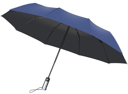 Senshuomy Windproof Travel Umbrella with 10 Sturdy Ribs,Automatic Umbrella for Rain & Sun with UPF50+ Protection,Touch Automatic Opening and Closing Handle,Lightweight,Strong,and Portable(Blue)