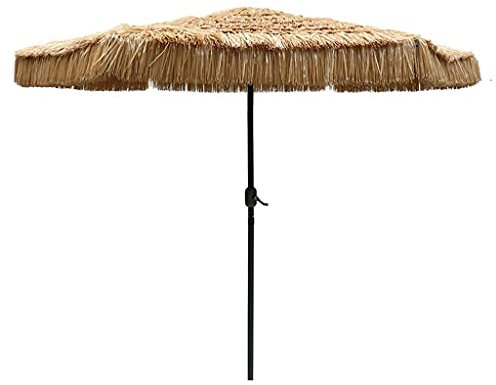 Parasol de jardin parasol de plage, parasol de parasol de paille de plage avec poignée à manivelle, parasol de paille extérieur imperméable à l’eau, pour parasol de raphia de patio de piscine de jardi