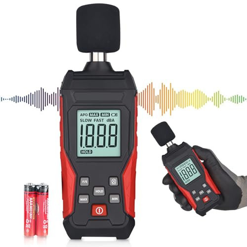 Decibel, misuratore professionale con memorizzazione dei dati, misuratore digitale portatile, misuratore sonoro 30-130 dB (A/C) per casa, cantiere, ufficio, illuminazione LCD, avviso di bassa tensione