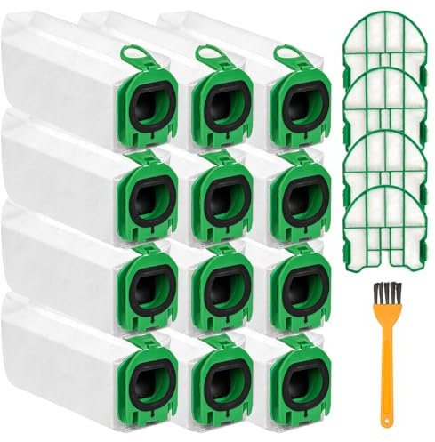 12 Bolsas de Aspiradora Compatibles con Vorwerk Kobold VB100 FP100, Bolsas de Limpieza de Repuesto por Vorwerk Kobold VB100 con 4 Filtros de Protección del Motor 1 Cepillar