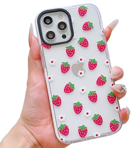 ECZOIL Compatible for iPhone 13 Pro Case,Cute Clear Strawberries Flowers Cartoon for Women Girl Soft TPU Shockproof Anti-Yellow Protective Phone Case for iPhone 13 Pro-Strawberries Flowers