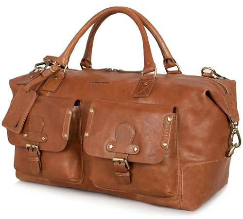 Marc Peter® Keneddy Reisetasche | Herren Wachs Bräune Leder Weekender zum Umhängen Overnight Duffle Bag | Echtes Buffleder Großes XL Reisegepäck Tasche fur Herren und Damen
