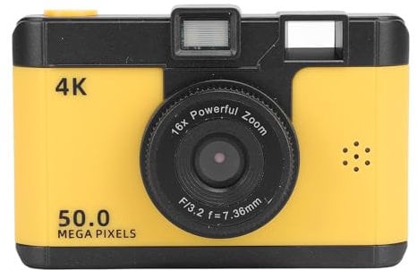1080P Digital Camera for Photography, 16X Digital Zoom Dual Lens Vlogging Camera with 2.4 Inch HD Color Screen, 50MP Anti Shake Compact Camera for Travel (Yellow)