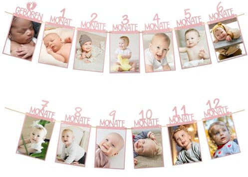Fotogirlande 1. Geburtstag Girlande Set Hängende Foto Banner Für 1 Bis 12 Monate Baby Geburtstagsdeko Wanddekoration Foto Requisiten Party Deko Für Feiern Erster Geburtstag Mädchen(Rosegold)