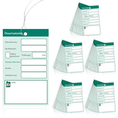 50 Stück Ölwechsel anhänger Ölwechselzettel Öl schilder Ölwechsel schilder Öl Service Anhänger Ölzettel mit draht Grün 6x10cm Grün