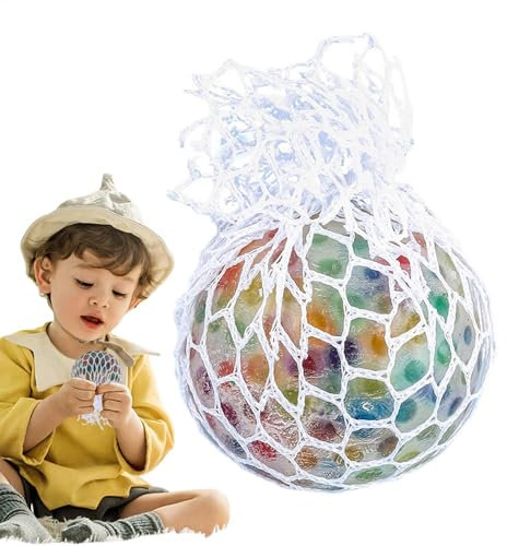 Balls aus Netz für Regenbogen-Pressball, sensorisches Spielzeug aus Traubennetz, Anti-Stress-Bälle, bunt und elastisch, weich, für Handsport, Spielzeug zum Drücken für E