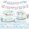 Vaisselle décorative, ensemble de vaisselle de fête à thème assiette anniversaire d'enfant, de vaisselle pour un anniversaire d'enfant ou une fête à thème Réutilisable (Blanc - poudre)