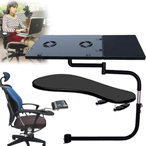 Keyboard Holder, Keyboard Tray Chair Clamp Keyboard Holder 360° Adjustable Keyboard Stand With Mouse Pad Usb Fan Stainless Steel Chair Shaft Clamp Keyboard Support Lazy Keyboard Stand