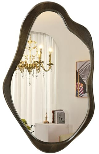 AOAOPQ Petit miroir irrégulier asymétrique en forme de vague moderne pour salon, salle de bain, chambre à coucher, entrée Marron clair