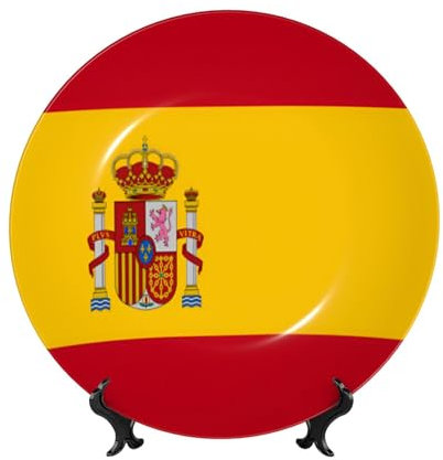 Platos decorativos elegantes de la bandera de España, platos de porcelana china con soporte de exhibición y gancho para decoración de pared, regalo de boda