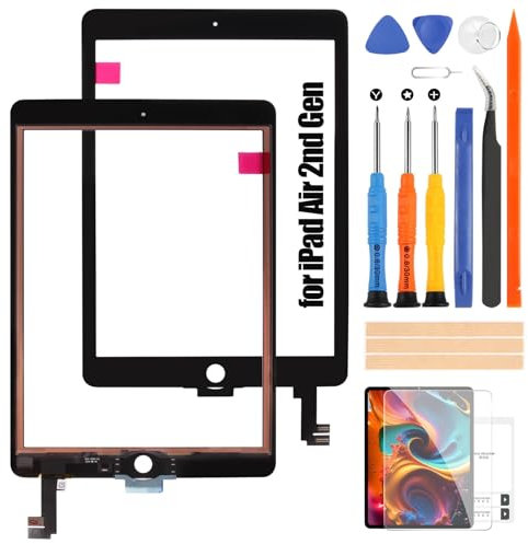 Atwist Pantalla para iPad Air 2 2014 Touch Screen - para iPad Air 2 2nd Gen Pantalla de repuesto para iPad Air2 Digitalizador Cristal Pantalla táctil Panel Kit Piezas de Reparación (Negro, No LCD