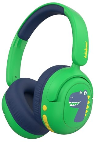 JBUNION Bluetooth Kids Headphones, Wireless Headphones for Kid with Mic, 75/85/94dB Volume Limited, Includes 3.5mm Aux Cord, Foldable Dinosaur Children Headset for School/Home/Travel/Tablet