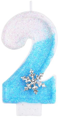 Alaoo Geburtstagskerzen Zahlen 2, glitzernde Zahlenkerze Geburtstag, 3D Blue White mit Schneeflocke Geburtstagskerzen, Kuchen Topper Dekoration Kuchendeko Geburtstag, Partyzubehör