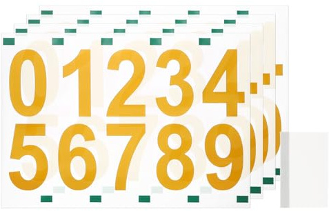 sourcing map 4 Sheets/40 Pcs Mailbox Numbers for Outside, 3 Inch 0-9 Vinyl Self-Adhesive Numbers Stickers Waterproof House Sticker with Scraper for Signs Doors Address, Gold