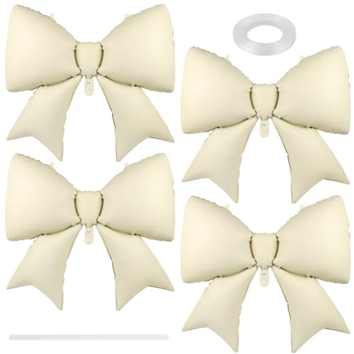 UHOMENY große Luftballons, 4 Stück, niedliches Folienband, Ballon-Fliege, Brautballon-Set für Hochzeit, Geburtstag, Motto-Party-Dekorationen (beige)