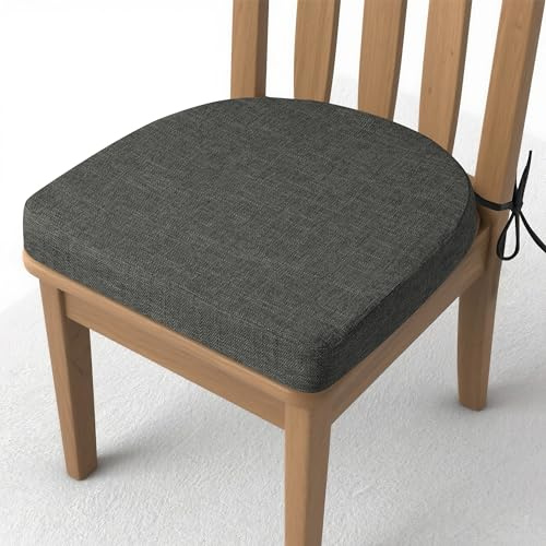 AddGrace Stuhlkissen für Esszimmerstühle 43 * 40 * 5 cm Dunkelgrau 1 Stück | Rutschfeste, U-förmige Sitzkissen, mit Bändern, abnehmbarer Bezug, verdickte Schaumstoff Sitzpolster, für Küche, Esszimmer